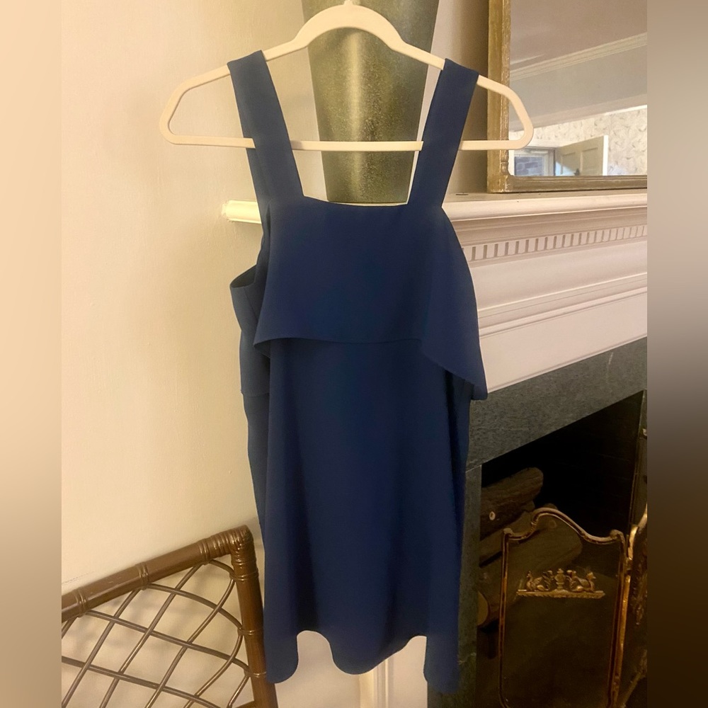 Amanda Uprichard Square Neck Ruffle Mini Dress Navy